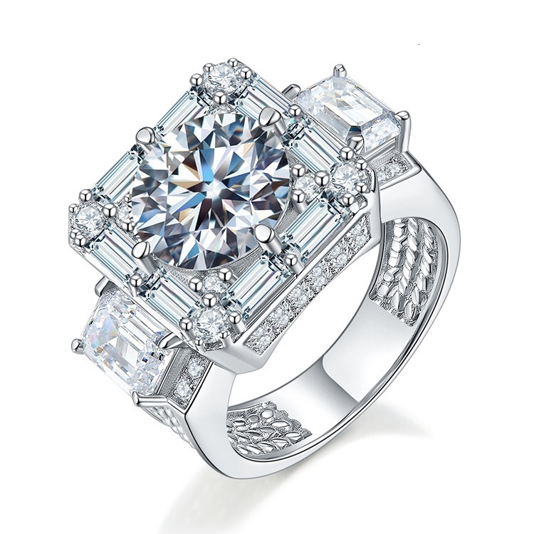 Iced Out Multi Halo Moissanite Ring 925 Sterling Silver Big Stone Wide Band Hip Hop Statement Ring For Men - view 7