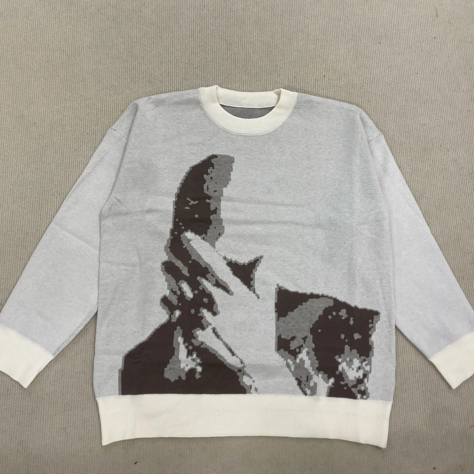 Hip hop street fashion versatile unisex round neck casual mask abstract men's print sweater loose sportswear knitted top couple 260921 - view 7