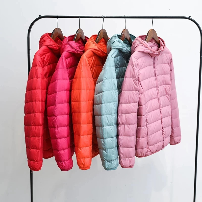 90% Ultralight Thin Down Jacket Women Autumn Winter Slim Short Hooded Warm White Duck Coat Outerwear 260923 - view 7