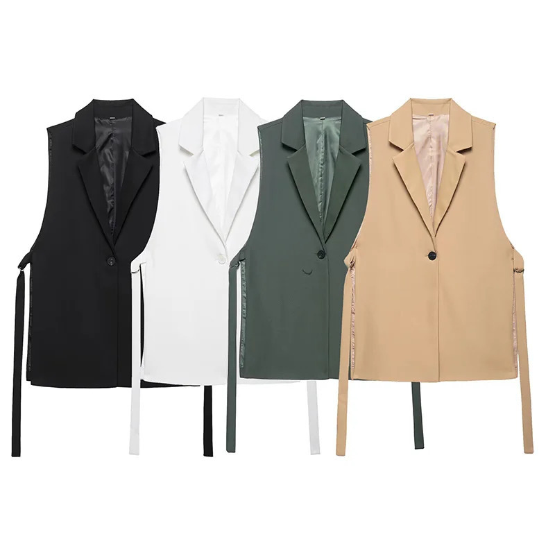 Willshela Women Fashion Solid Lace Up Vest VNeck Single Button Sleeveless Jackets Female Chic Lady Outfit Tank Tops 260923 - view 6