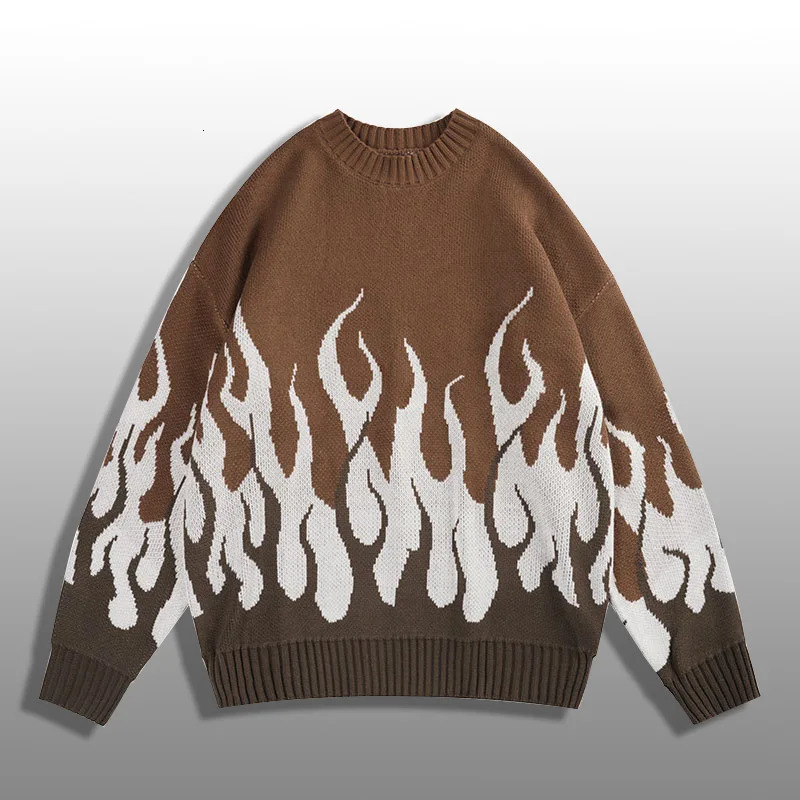Autumn American Street Trendy Personality Flame Yarn Weaving Round Neck Loose Knitted Shirt Men's Trendy Sweater 260921 - view 3