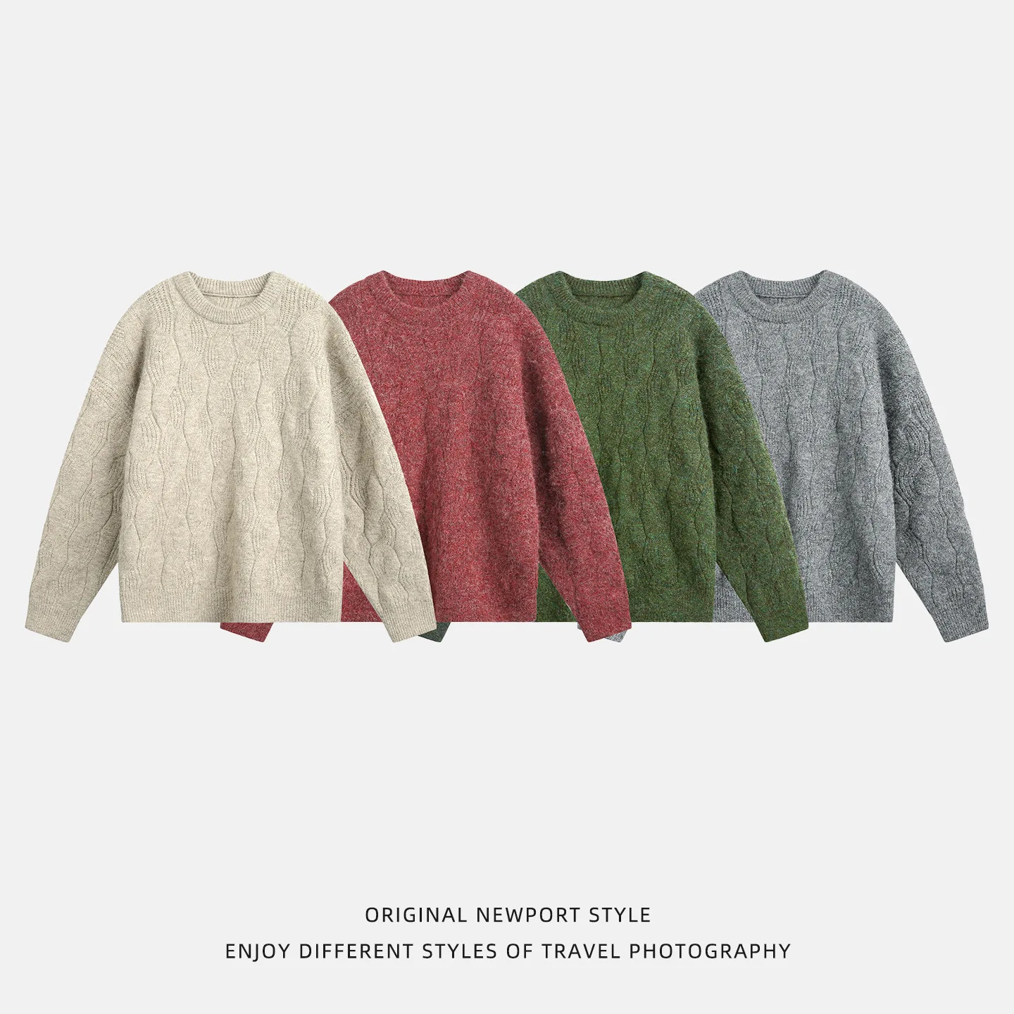 Thickened twisted solid color crew neck sweater men's autumn and winter retro loose knitted sweater jacket 260921 - view 6