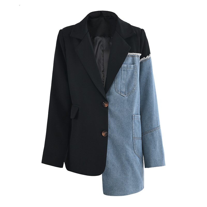 Korean Style Irregular Denim Patchwork Blazer 2025 Spring New Fashion High-end Sense Personality Casual Loose Suit 201201 - view 6