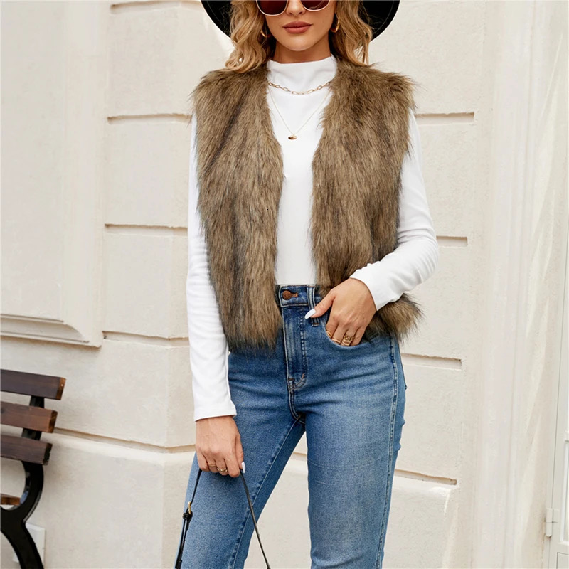 Womens Fur Vest Female Waistcoat Faux Fox Overcoat Winter Jackets Large Size Thickened Warm Sleeveless Outwear Top 260923 - view 3