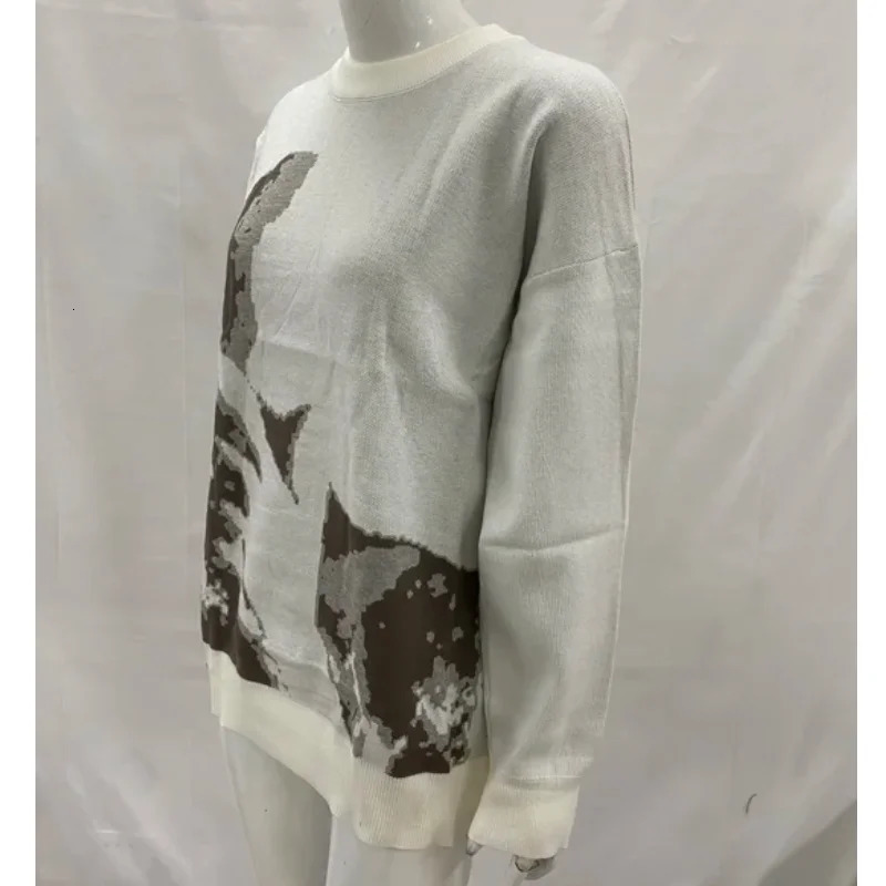 Hip hop street fashion versatile unisex round neck casual mask abstract men's print sweater loose sportswear knitted top couple 260921 - view 3