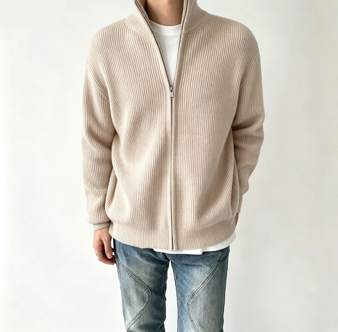 Men's Sweaters Autumn Winter Men Loose Casual Knit Sweater Zipper Semi High Neck Long Sleeve Cardigan Lazy Comfortable Warm Fashion Top Size S-2X - view 4