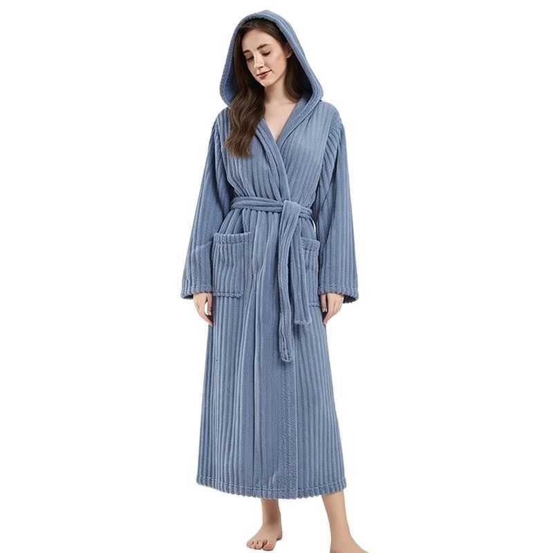 Sleep Lounge Women's Plus Size Warm Winter Women Hooded Bathrobe Candy Bar Coral Fleece Nightgown Absorbent Quick Drying Breathable Skin Friendly
