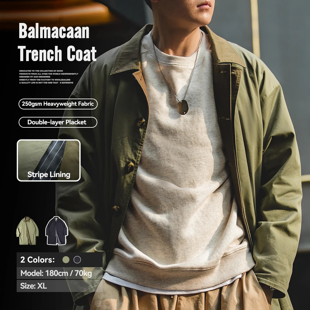Maden Workwear Men's Autumn American Casual Contrast Windbreaker Heavyweight Loose Mid length Thin Coat 260923
