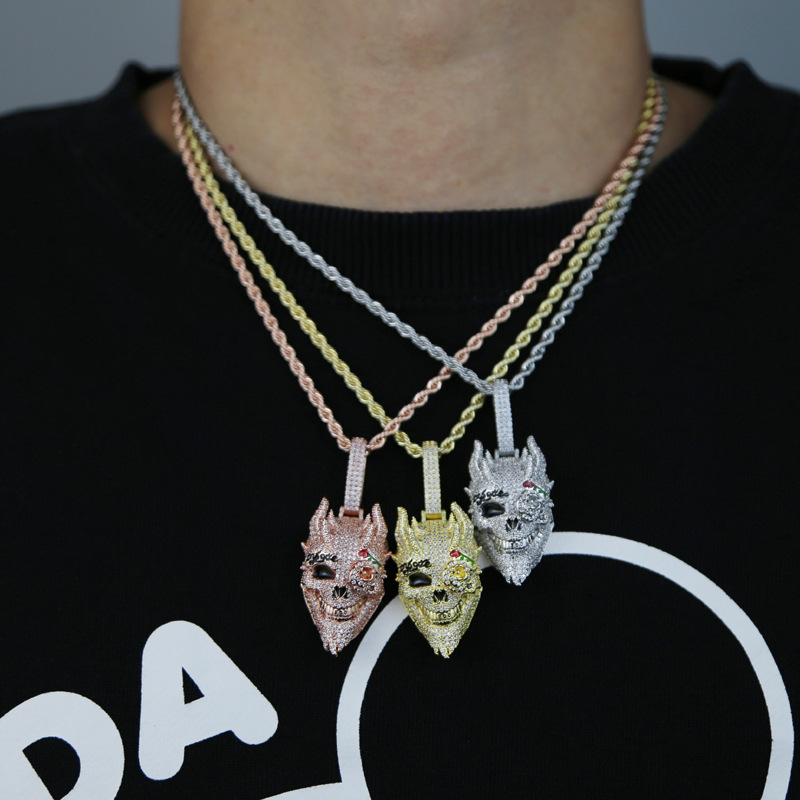 Hip Hop Necklace Jewelry Gold Plated Skull Pendant Moissanite Skull Pendant Iced Out Diamond Skull Pendant for Men Necklace - view 4