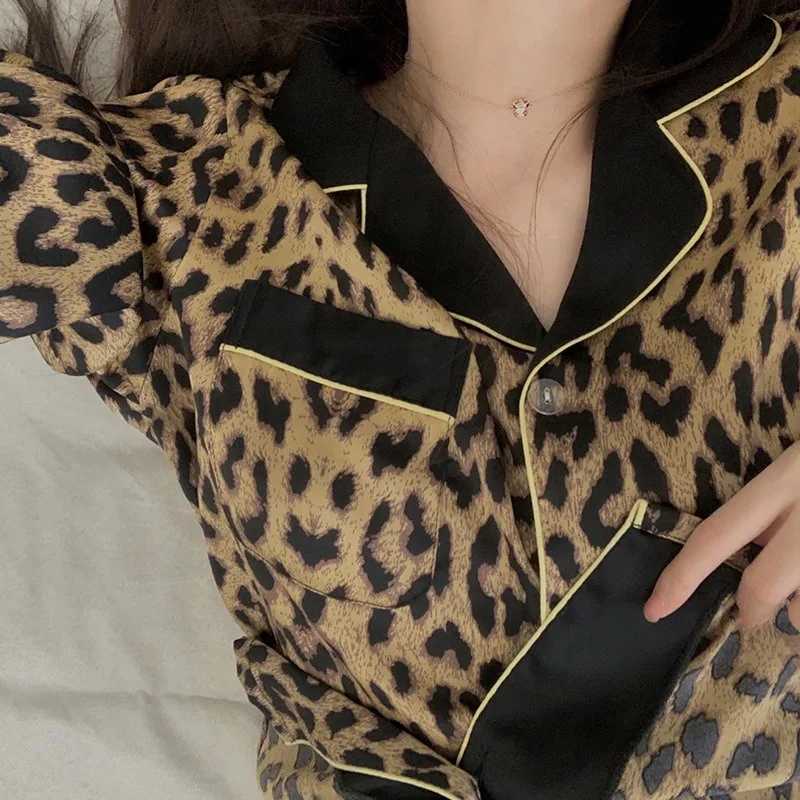 Women's Sleep Lounge Thailand Spring and Fall Pajamas Set Women's Fashion Leopard Print Long-Sleeved Sleepwear Loungewear Ladies Upscale Hom - view 5