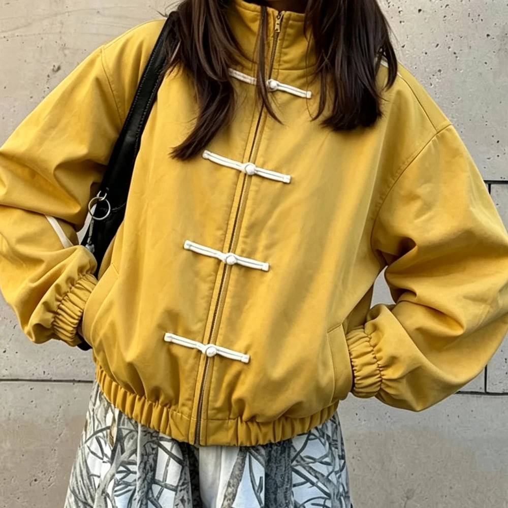 Women Chinese Style Retro Aesthetic Jackets Stand Collar Button Comfortable Casual Long Sleeve Sweatshirts Bomber Jackets 260922 - view 4