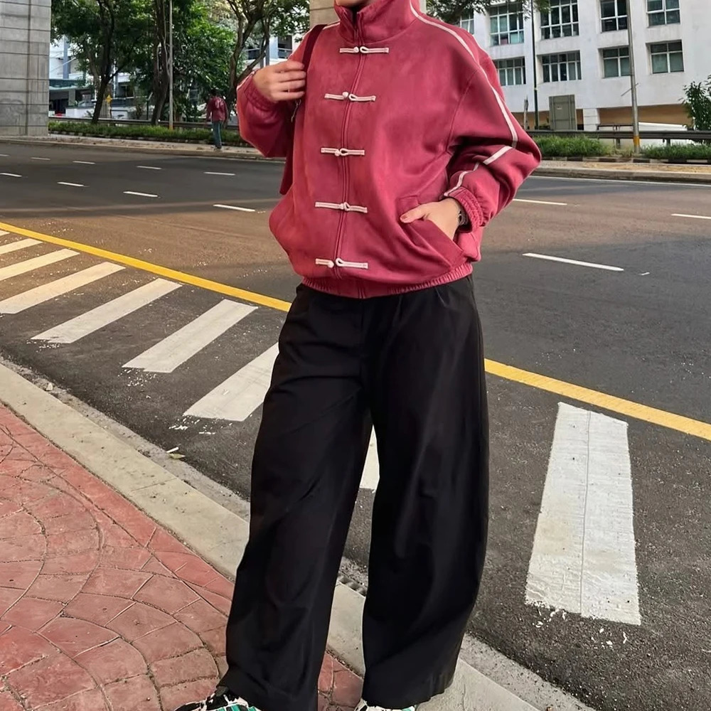 Women Chinese Style Retro Aesthetic Jackets Stand Collar Button Comfortable Casual Long Sleeve Sweatshirts Bomber Jackets 260922 - view 5