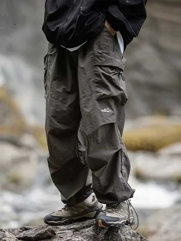 Men's Pants Thin Baggy Cargo Hiking Pants Men Waterproof Casual Sport Jogging Parachute Pants Outdoor LightWeight Wide Leg Trousers D260924 - view 4
