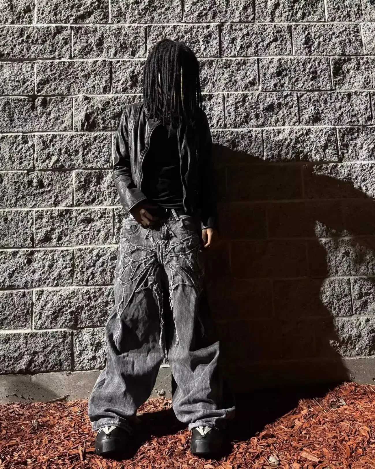Men's Jeans High Street Mopping Pants Spider Embroidered Patch Hip Hop Streetwear Gothic Retro Oversized Baggy Fit Unisex Y2K Phantom Jeans H2609 - view 6