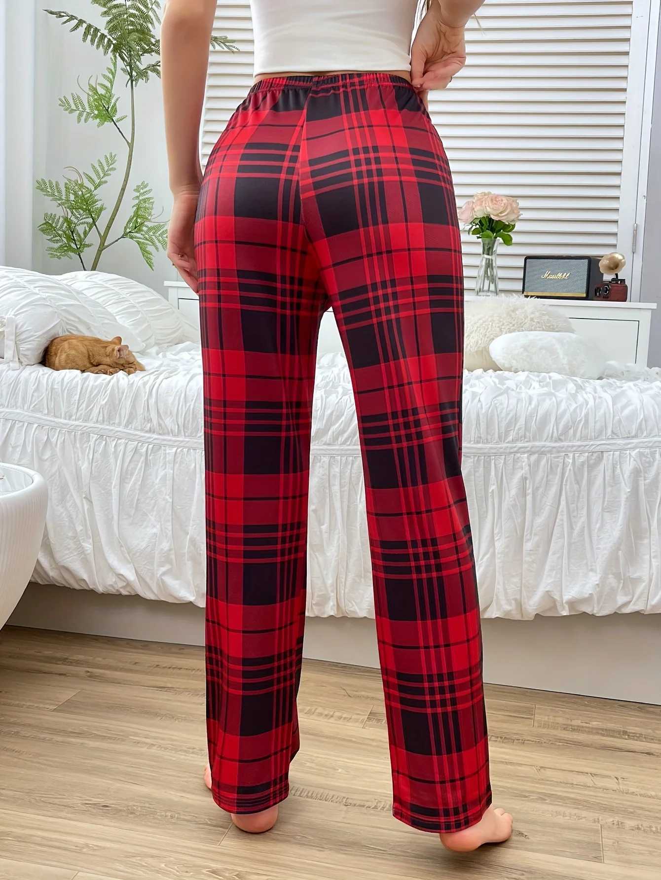 Women's Sleep Lounge Single Pair of Autumn Women's Pajamas Women's Casual Plaid Printed Pajamas Single Pants That Can Be Worn Outside H - view 3