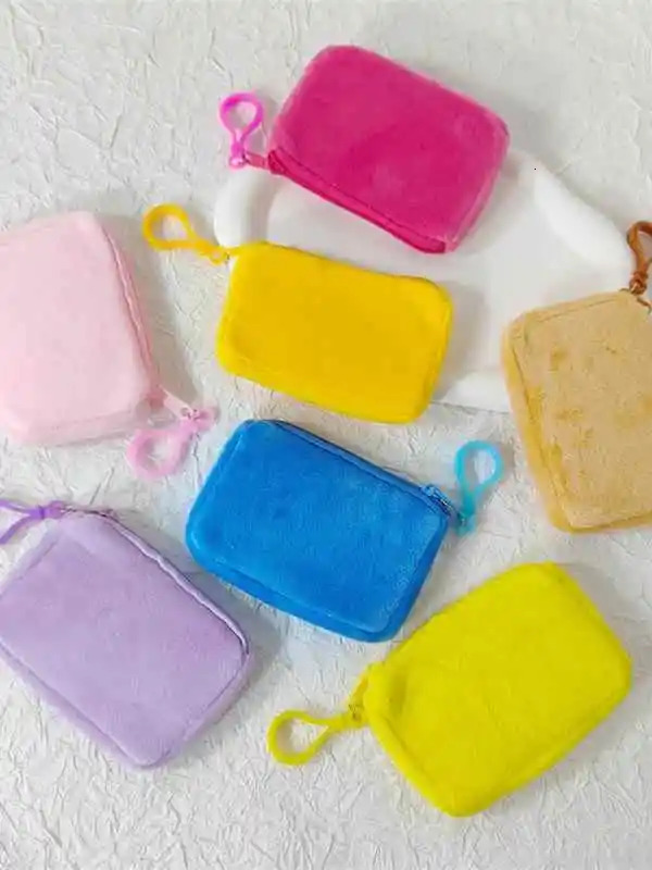 Korean Mini Fashion Plush Square Zipper Coin Purse Card Package Coin Bag Cute Purse Key Earphone Pouch Women Thin Small Handbag 260924 - view 3