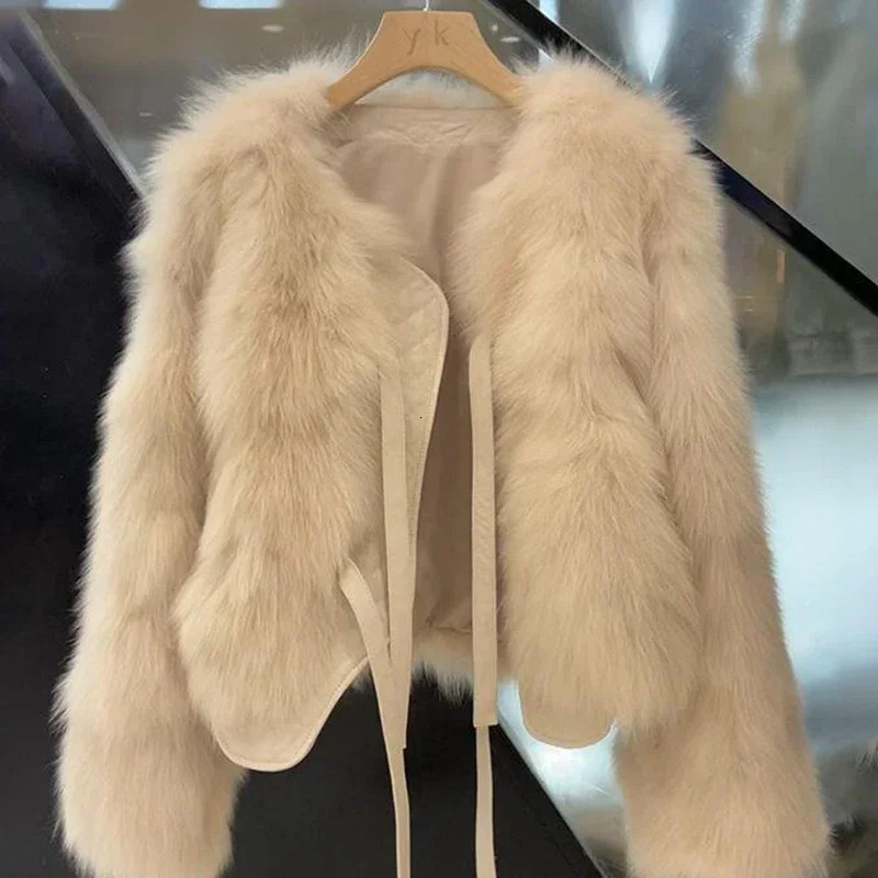 autumn and winter fur coat womens short style fox Korean version versatile lace up thick top 260928 - view 4