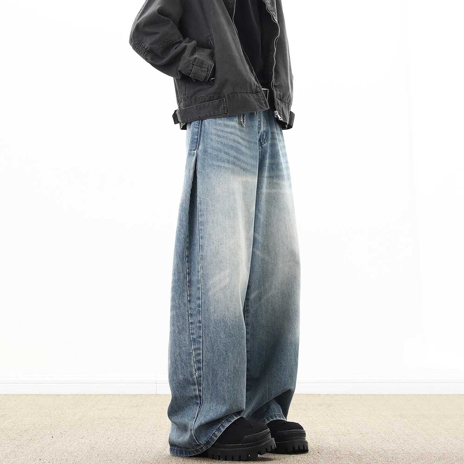 Men's Jeans American Style Vintage Casual Wide-leg Mopping Jeans Men Loose Denim Trousers Neutral Jeans Streetwear Men Women Jeans Pants H260924 - view 5