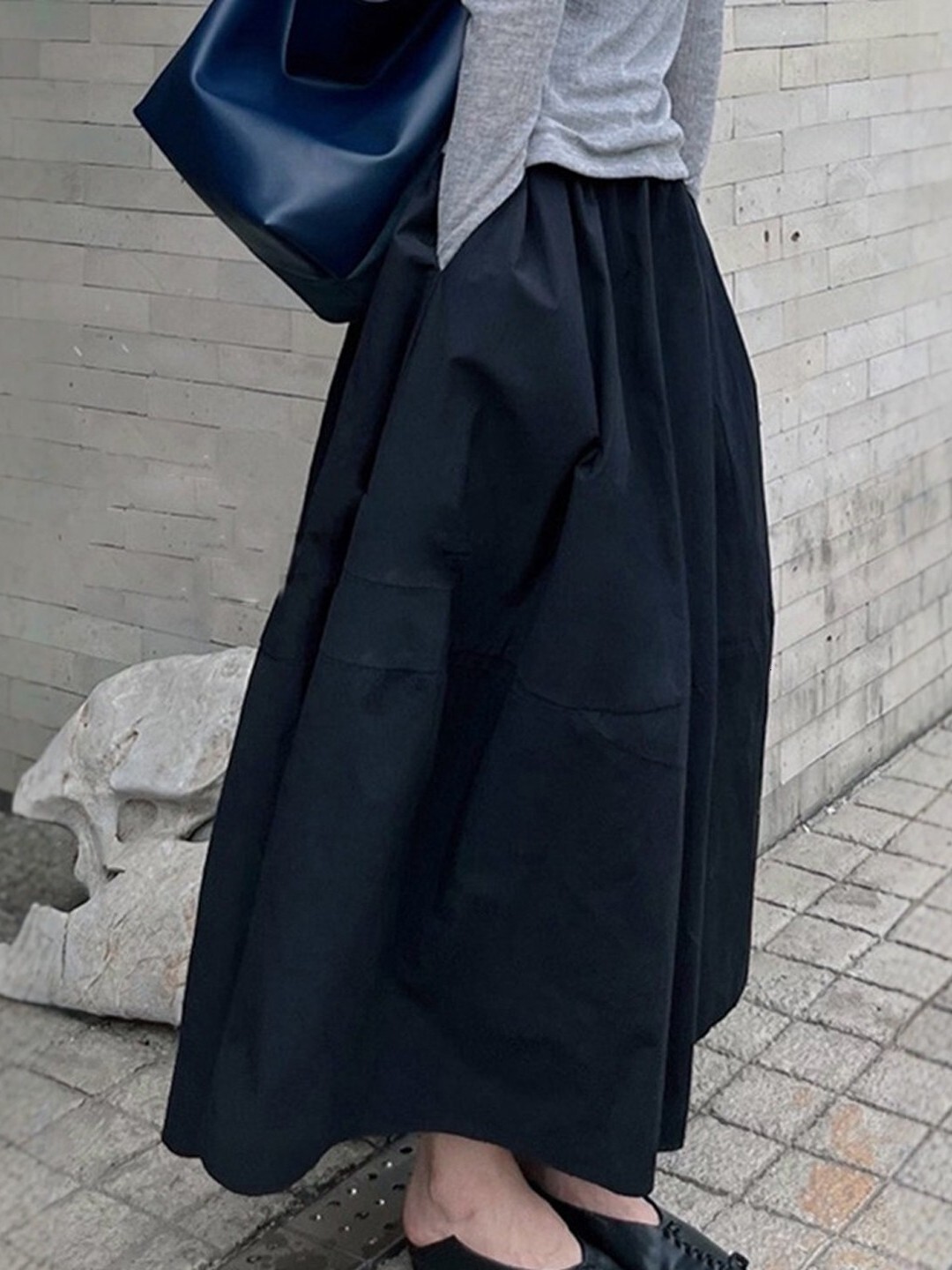 High Waist A-Line Midi Women's Loose Commute Black Slimming Hip Covering Long Skirt Casual Summer Short Sleeve - view 6