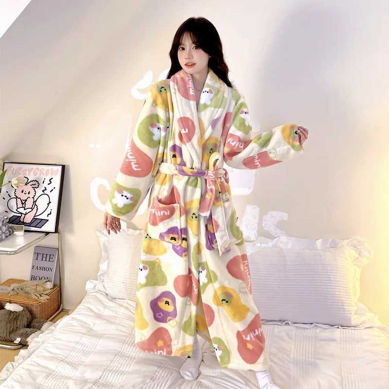Lounge Women's Sleep 2024 Autumn Winter New Flannel Nightwear Loose Kimono Robe Sweet Homewear Women Warm Robes Long Sleepwear Loose LoungewearC2 - view 5