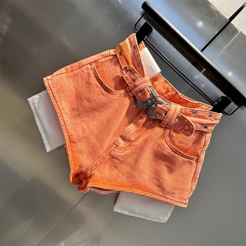 2026 Autumn New Orange Denim High Waist Pockets Sexy Hot Pants Jean Shorts - view 4