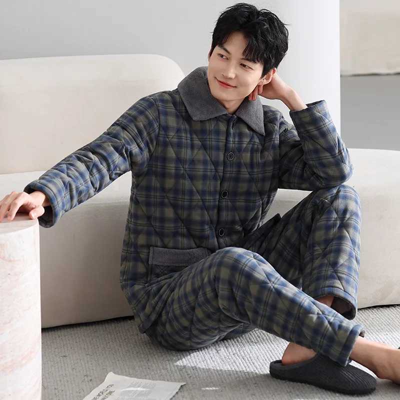 Sleep Lounge Women's Men's Thickened Winter Sleepwear Coral Fleece Pure Cotton Three-Layer Flannel Leisure Home Clothes Long Sleeve Pants Co