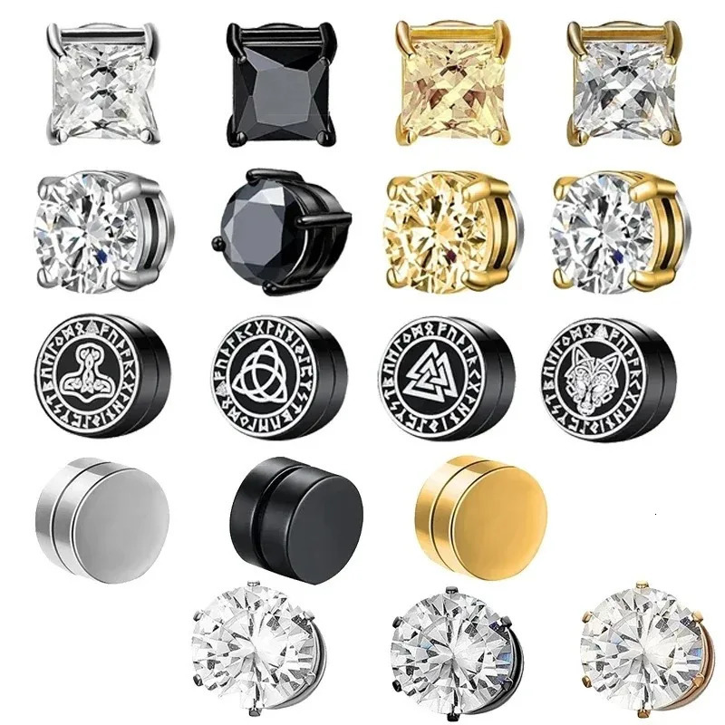 1Pairs Crystal Strong Magnetic Ear Stud Clip Earrings for Men Women Punk Round Zircon Magnet Non Piercing Jewelry 260910 - view 4