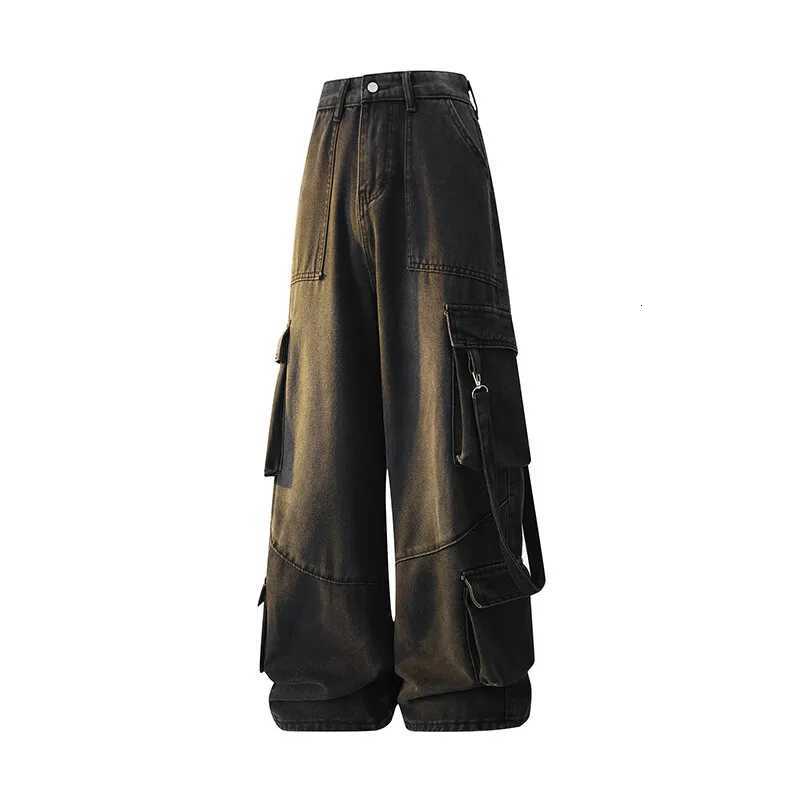 Men's Jeans Multi-poCKet Design High-street Cargo Pants Women 2025Wide-leg Washable High-waisted Jeans Baggy Trousers H260924