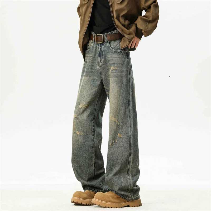 Men's Jeans Spring Washed Distressed Ripped Baggy Jeans For Man Y2K Vintage Streetwear Straight Wide Leg Denim Pants Hip Hop Fashion Jean H260924 - view 6