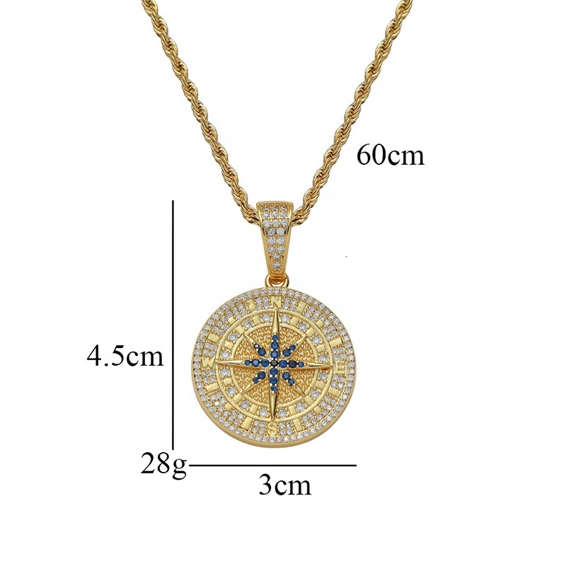 2026 Hip Hop Pendant Necklace 18K White Gold Plated Iced Out Jewelry Moissanite Bling Moissanite Compass Pendant Link Chain for Parties - view 6