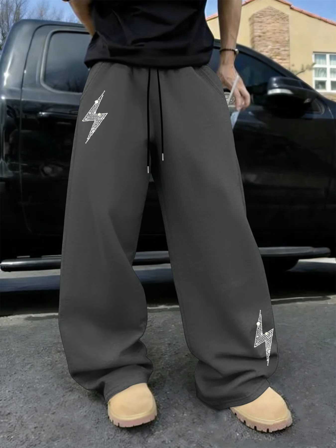 Men's Pants Men's Autumn Lightning Print Straight-Leg Sweatpants Casual Stylish and Versatile Suitable for Sports and Daily Wear D260924 - view 4