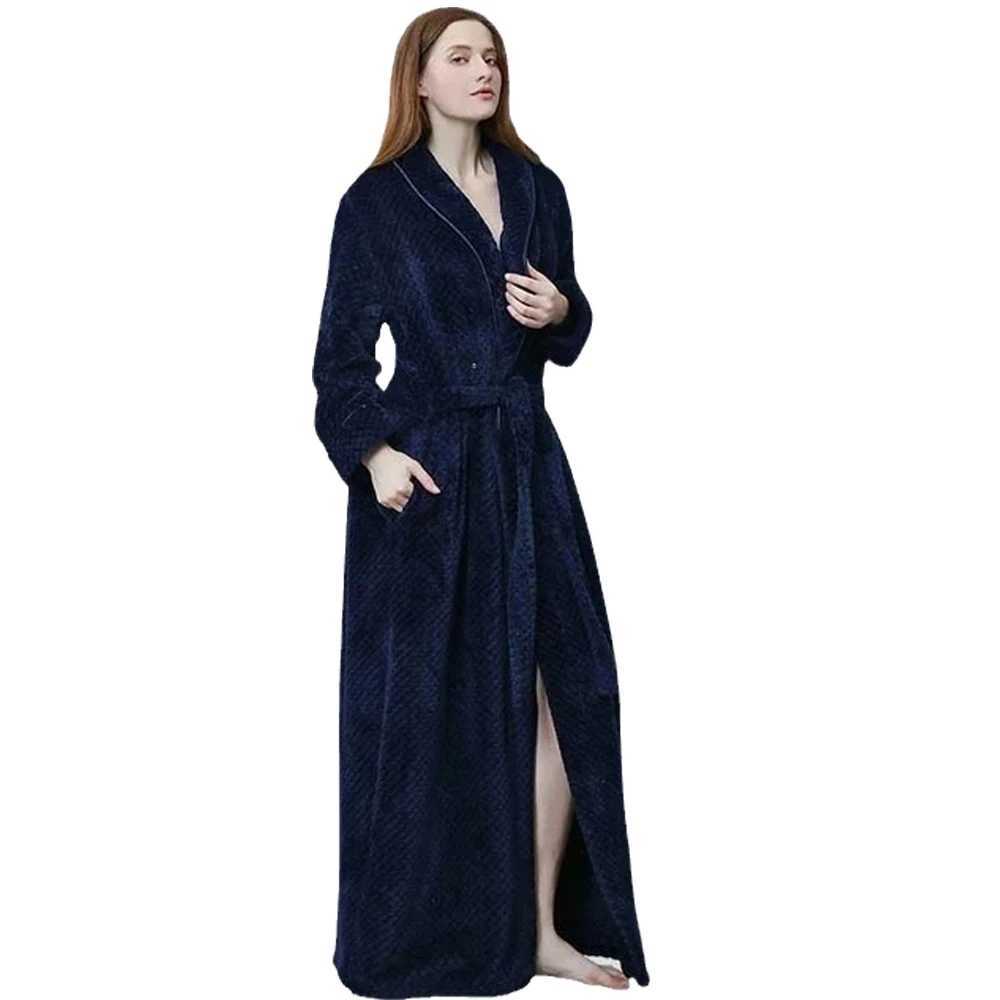 Lounge Women's Sleep Winter Long Bathrobe Women Fluffy Warm Lover Bath Robe with Sashes Soft Kimono Dressing Gown Solid Comfortable Sleepwear Fem