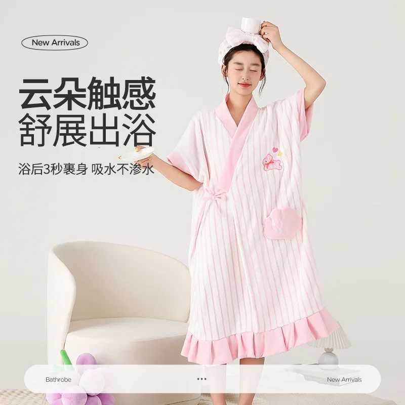 Lounge Women's Sleep New Women's Bath Robe Coral Fleece Autumn/Winter Strapless Robe with Cartoon Embroidery Tube Top Style Adult Home Bathr - view 3