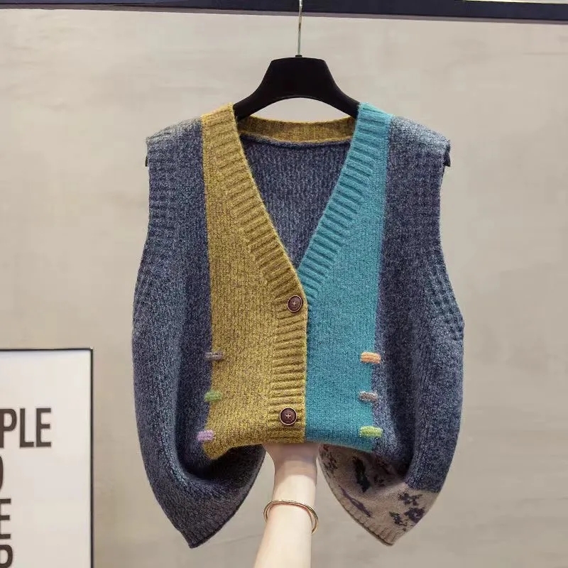 Knit Cardigan Spring Autumn Women Vest New Fashion Loose All-Match Sweater Waistcoat Ladies V-Neck Sleeveless Jacket Top - view 4