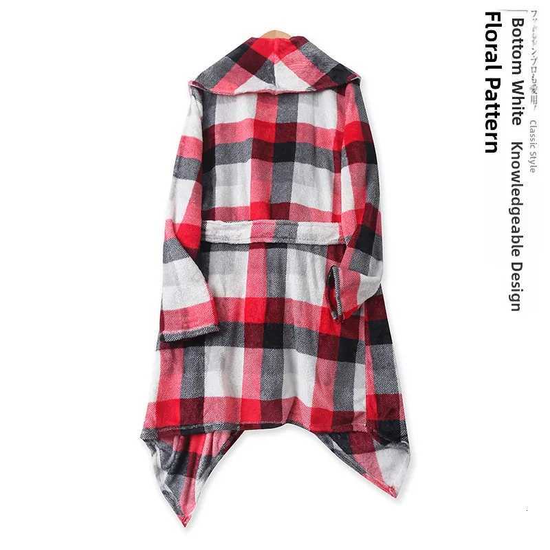 Lounge Women's Sleep Winter New Women's Coral Fleece Bathrobe Warm Plaid Long Sleeve Medium Length Belted Home Wear Sleep Robe Stylish Cozy  - view 3