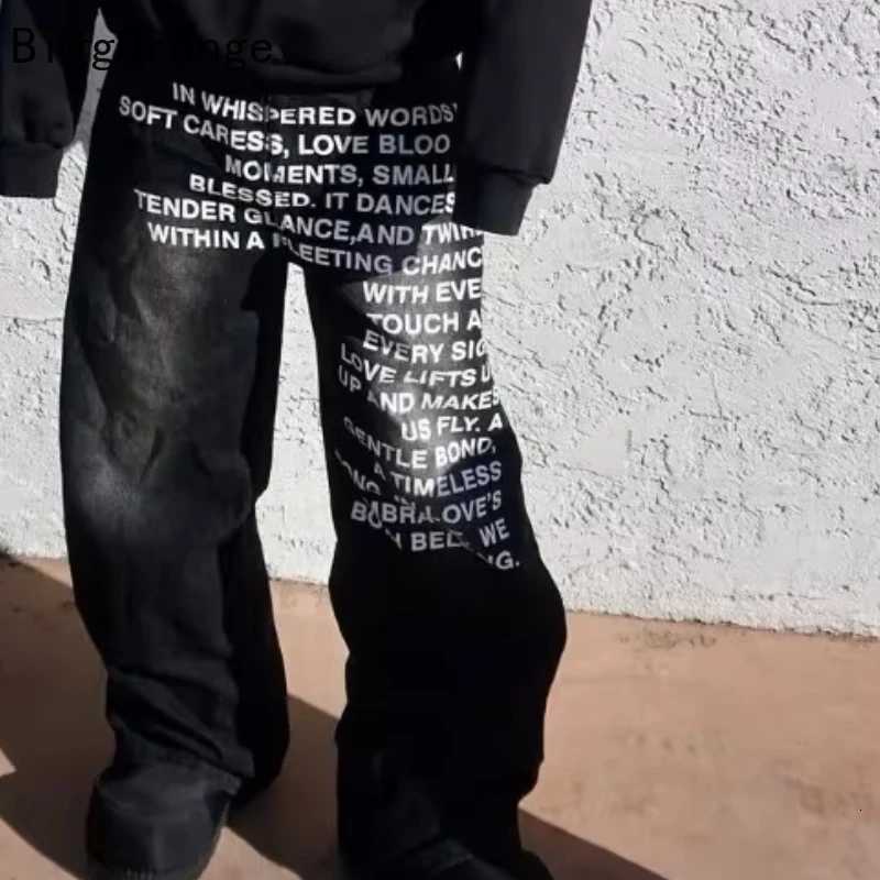 Men's Jeans 2025 American Fashion Jeans Letter Pattern High Street Casual Wide Legs Y2K Men's RETRO GoTHic Trendy Casual Pants H260924 - view 6