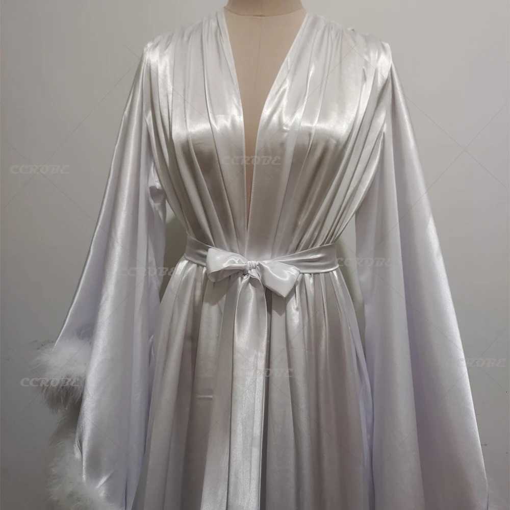 Sleep Lounge Women's Women 's Feather Bathrobe Long Sleeves Sleepwear Bridal Robe Long Wedding Party Dressing Gown Pregnancy Photoshoot Dres - view 5
