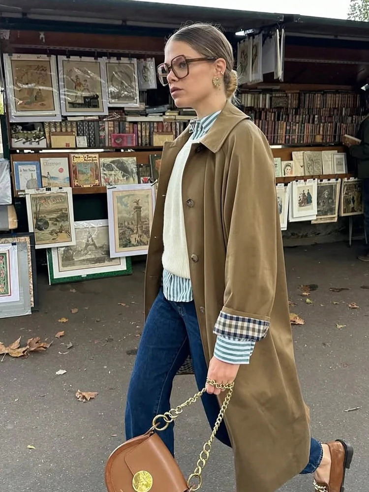 Autumn/Winter Fashion Outerwear Women's Check Print Front-Buttoned Casual Long-Sleeved Mid-Length Trench Coat Arrival 260922 - view 4