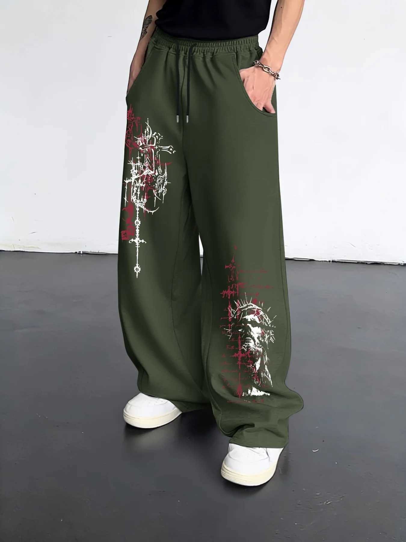 Men's Pants Gothic Dark Cross Sword Graffiti Straight Leg Jogger Trousers Unisex Men Women HipHop Streetwear Loose Casual Sport Pants D260924 - view 4