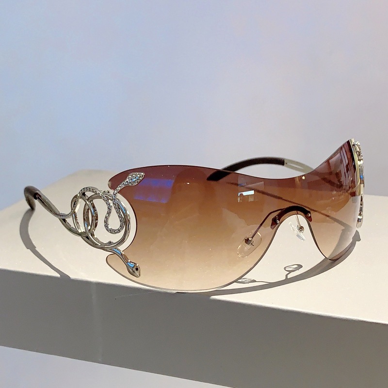 Luxury Fashion Designer Sunglasses New Style Personality Fashion Frameless One-Piece Snake Leg Tech Sense Y2k Quirky Sunglasses - view 3
