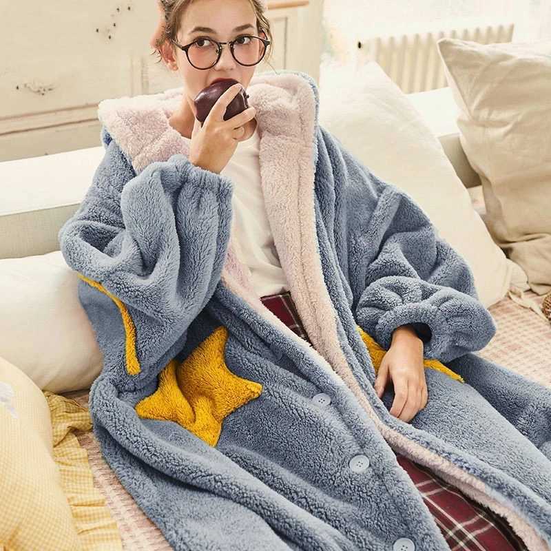 Sleep Lounge Women's Winter Pajamas For Women Cartoon Hooded Long Robe Cute Nightgown Sleepwear Bat Animal Kawaii Flannel Warm Comfy Lounge Bathr - view 6