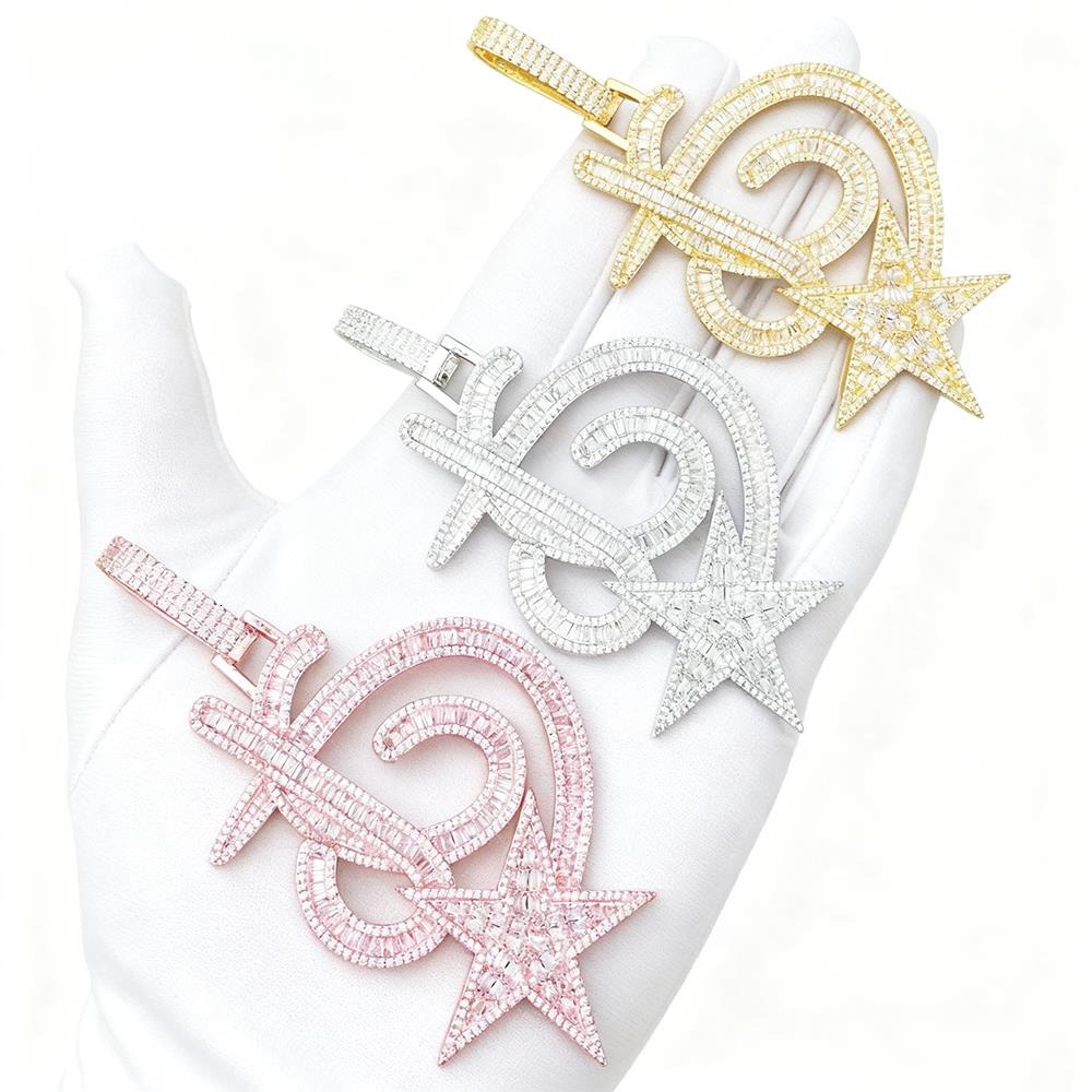 Hip-hop Five-pointed Star Pendant Gold Plated Inlaid with Gold Moissanite Link Chain Jewelry Creative Boutique for Men Women - view 3