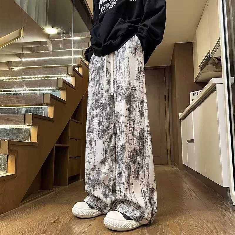 Men's Jeans Summer Men's Tie-dye Corduroy Straight-leg Pants Hip Hop Fashion Drawstring Baggy Trousers New Y2K Streetwear Gym Sweatpants H26 - view 4