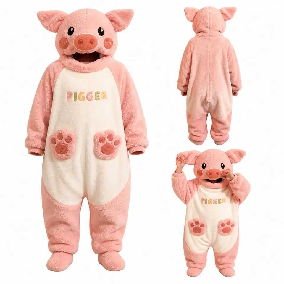 Lounge Women's Sleep Coral Fleece Pig Onesie Pajamas Piggy Pocket Detail Oversized Fit Adult Wearable Blanket 3D Ears Design Warm Lounger RobeC26 - view 4