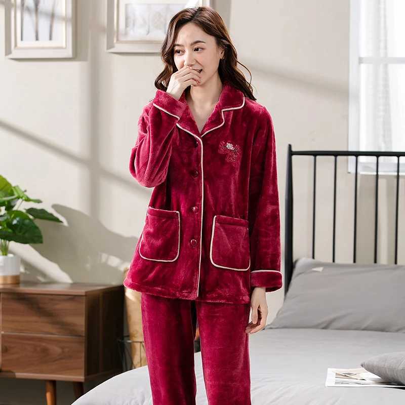 Lounge Women's Sleep New arrival winter long sleeve coral fleece pyjamas women thick flannel cardigan pajamas fashion flower big yards pijamas mu - view 6