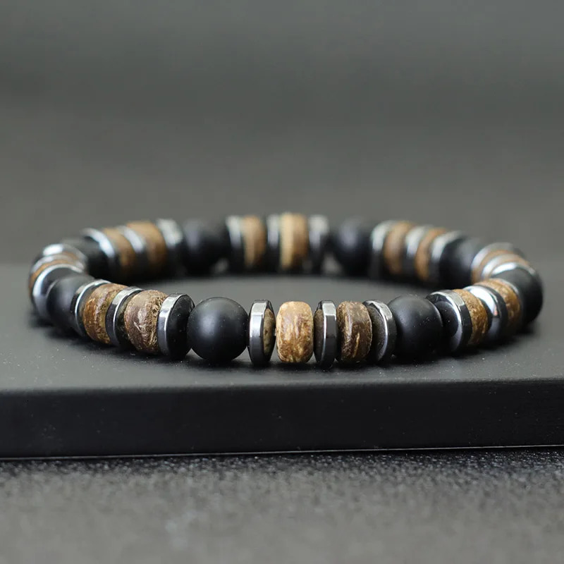 Vintage Men Bracelet Stone Natural Wooden Braclet Homme Hematite Tiger Eyes Braslet Coconut Bead Brazalete Pulsera Hombre 260924