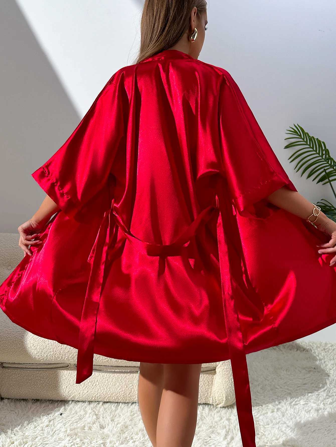 Women's Sleep Lounge Autumn New Women's Pajamas Sexy Fashion Pajamas Set And Simple Robe Three Piece Women's Loungewear for Valentine&# - view 3