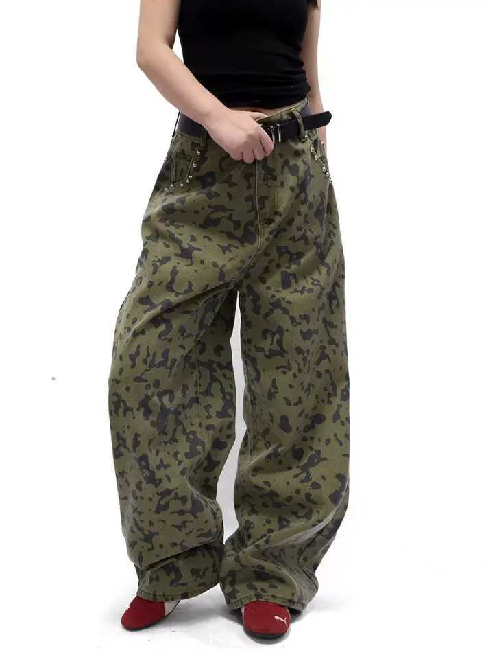 Men's Jeans Vintage Camouflage Men's Jeans Fashion Washed Casual Wide Leg rivet Denim Pants Autumn Winter Loose Male Trousers H260924 - view 6