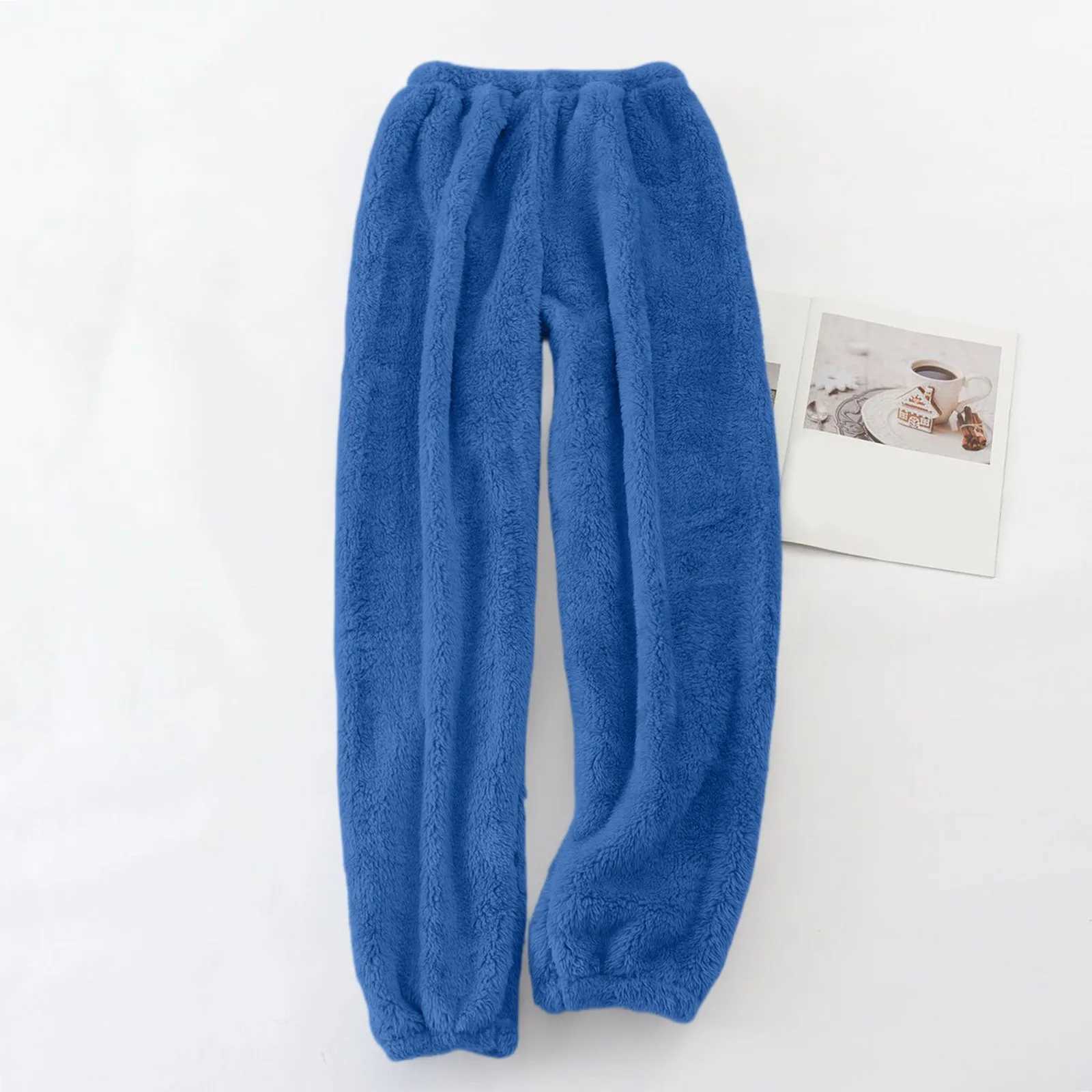 Women's Sleep Lounge Women's Simple Solid Color Plush Comfortable Tapered Pants Fashionable Fall and Winter Warm Casual Soft Pajama Trousers - view 6