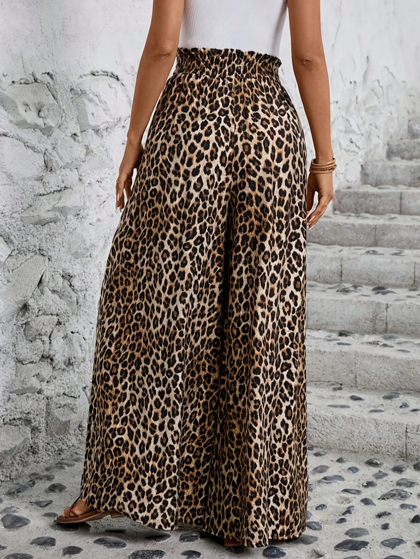 Leopard Print High Waist Wide Leg Pants Casual Fashion Womens Clothing Comfortable Elastic All Seasons 260928 - view 3